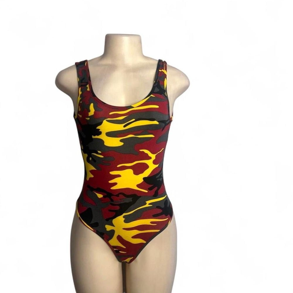 Red & Yellow Camo Print Bodysuit